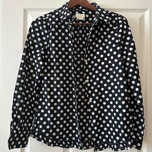 Kate Spade 100% Cotton Black & White Polka Dot Ruffle Button Blouse | Size Small